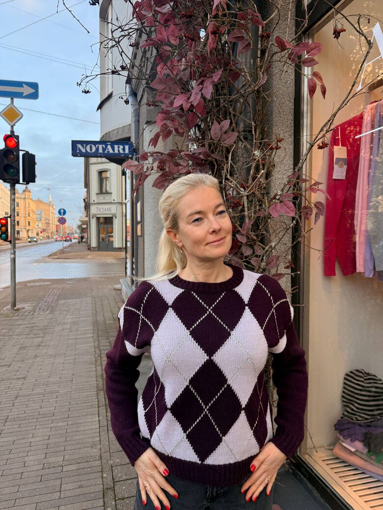 Džemperis ar vilnu un mohēru, rombu raksts, Bordo un violets, Universāls izmērs